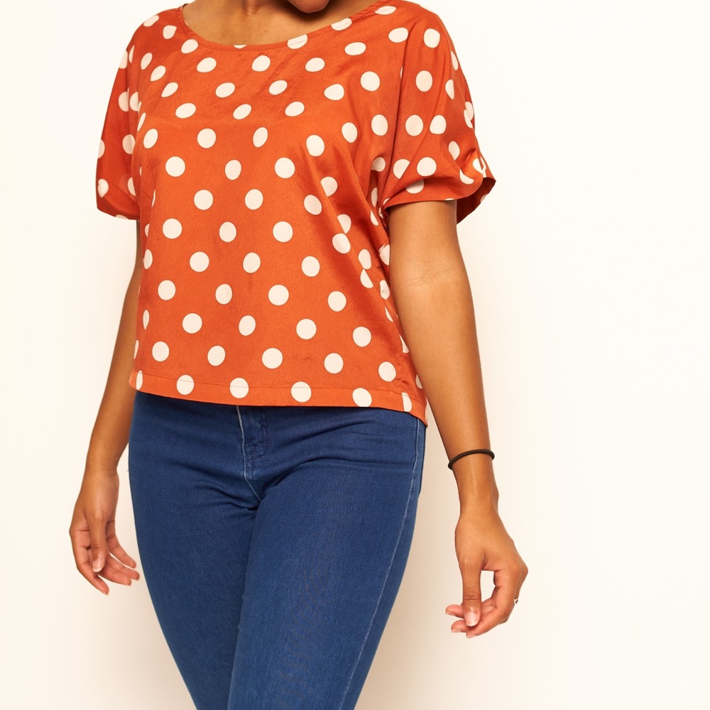 Orange Shirt with White Polka Dots